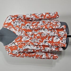 Fun 2 Fun Stitch Fix Maley Floral Pleated Top Orange Flowy Tunic Women's Small